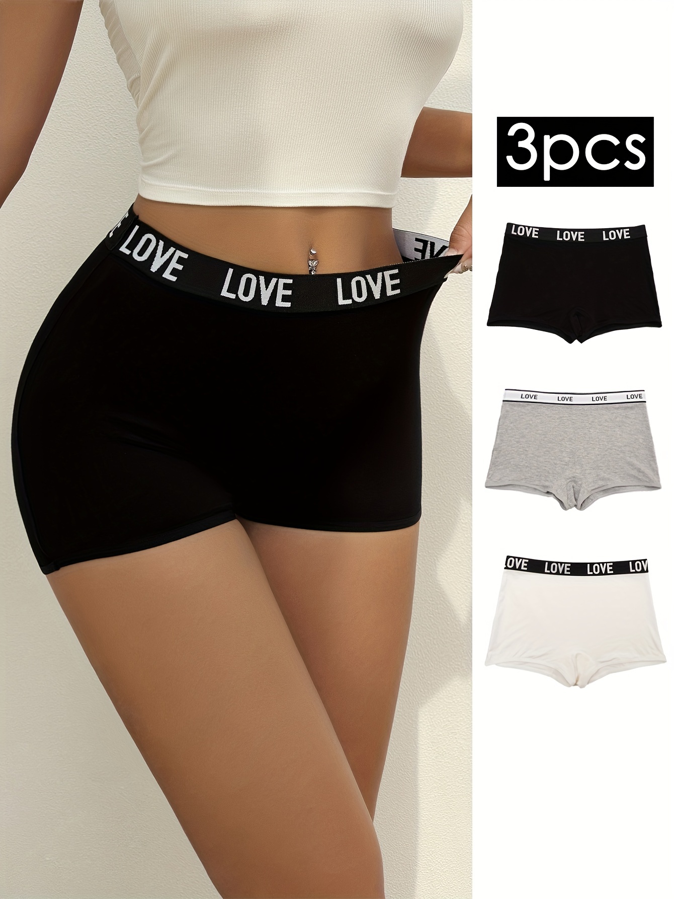 3Pcs/Set Comfortable Cotton Women's Underwear Letter Printed Boxer Short  Lady Underpants Low-waisted Female Boxer Briefs - AliExpress