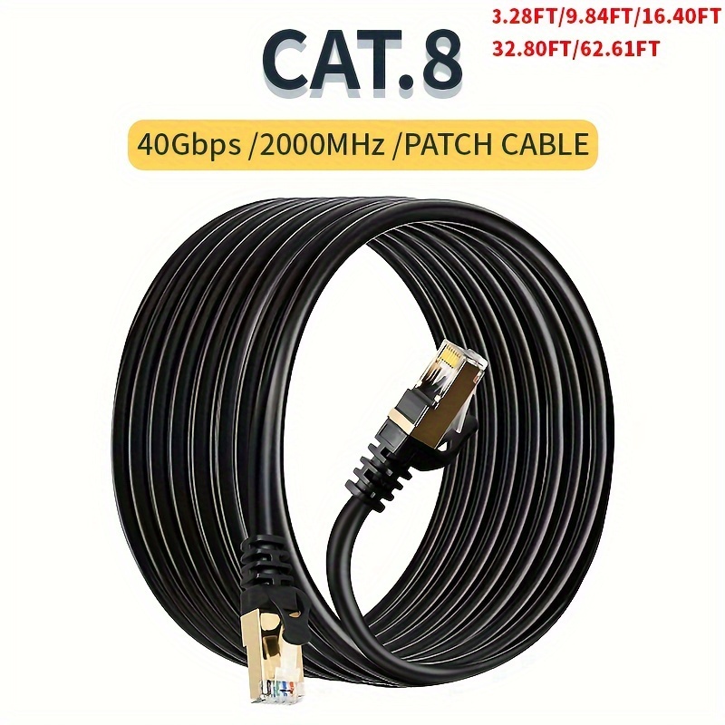 CAT 8 Ethernet Cable 1 FT, Cat8 Internet Cable 40Gbps with RJ45 Gold Plated  Connector SFTP, High Speed Gaming LAN Patch Cable, Compatible with
