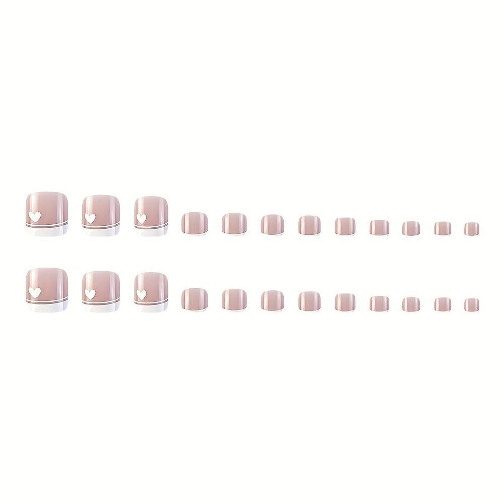 240 Stück French Gel Fußnägel – Kurze Quadratische Kunstnägel, 3-in-1 X-Coat Design, Für DIY Zehennagel-Design