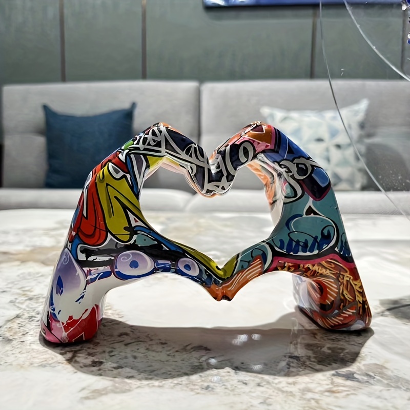 OTARTU Golden Gesture Heart Hands Sculpture Decoration, Modern Love Statue  Finger Home Decor, Abstract Art Sculpture Home Wedding Decoration,Shelf