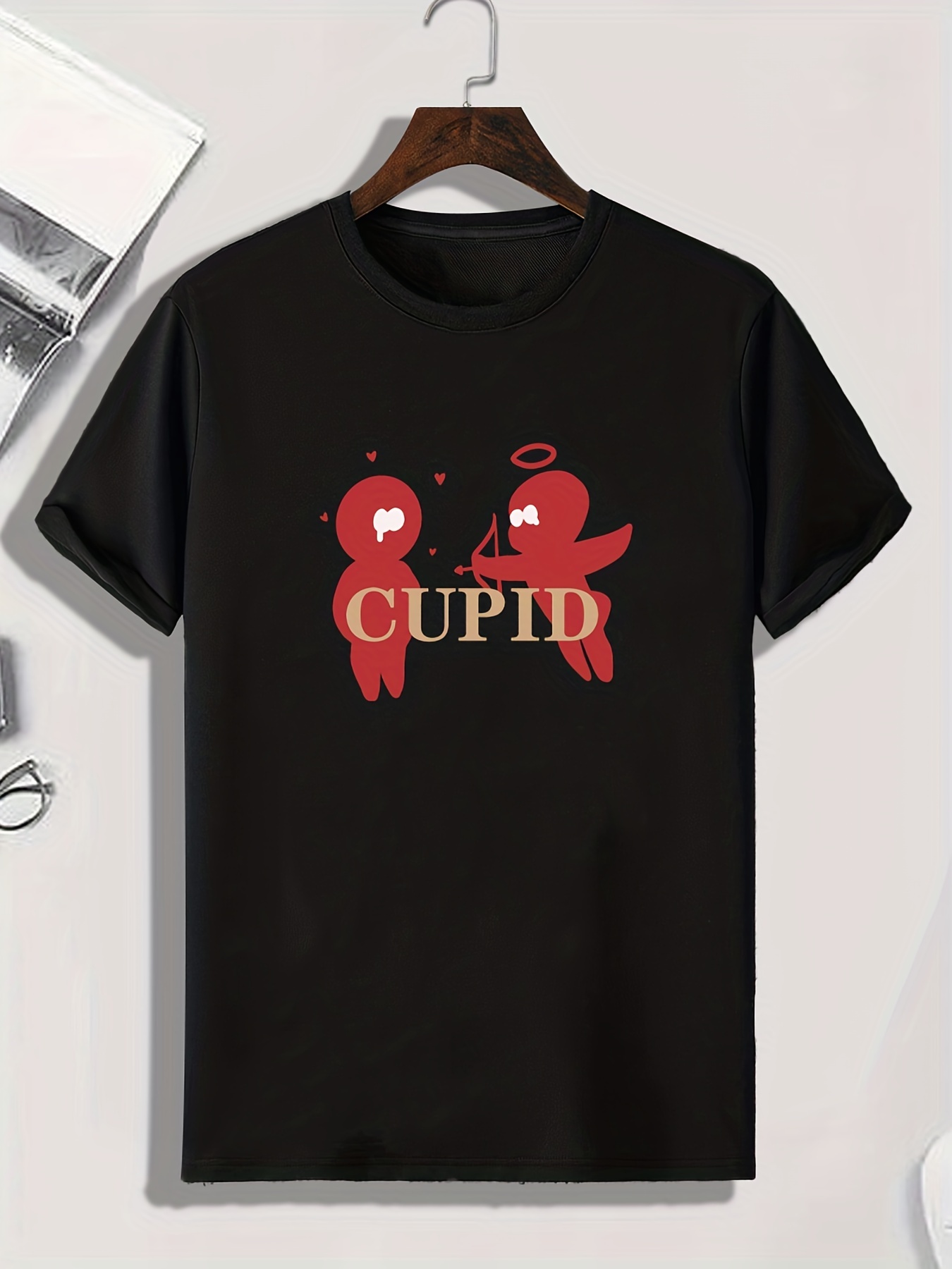 men's cupid cartoon print round neck short sleeve t shirt - Temu