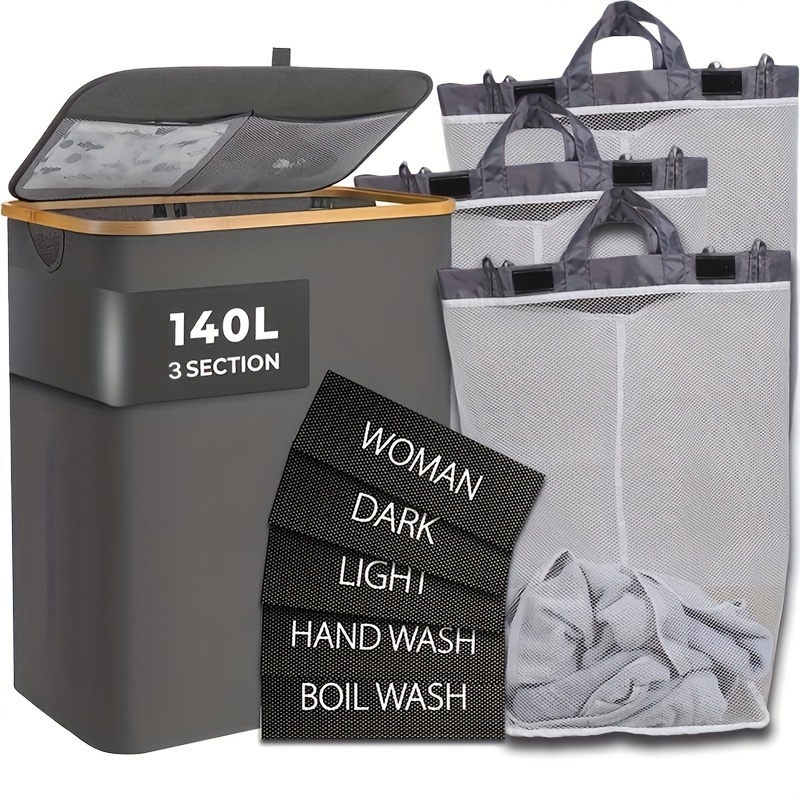 Lifewit Cesta doble para ropa sucia con tapa y bolsas de lavandería  extraíbles, grande, plegable, 2 divisores, cesta de ropa sucia con asas  para