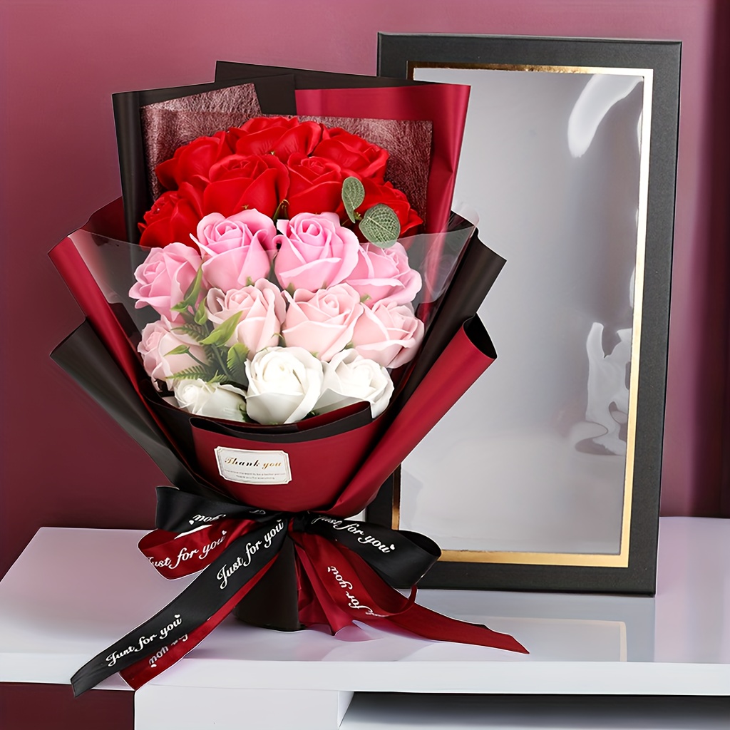 

1 Box, 18 Roses Simulation Bouquet Gift Box Valentine's Day Gift Box Wedding Bridesmaid Gift Simulation Flower Gift Box New Year Gift Christmas Gift