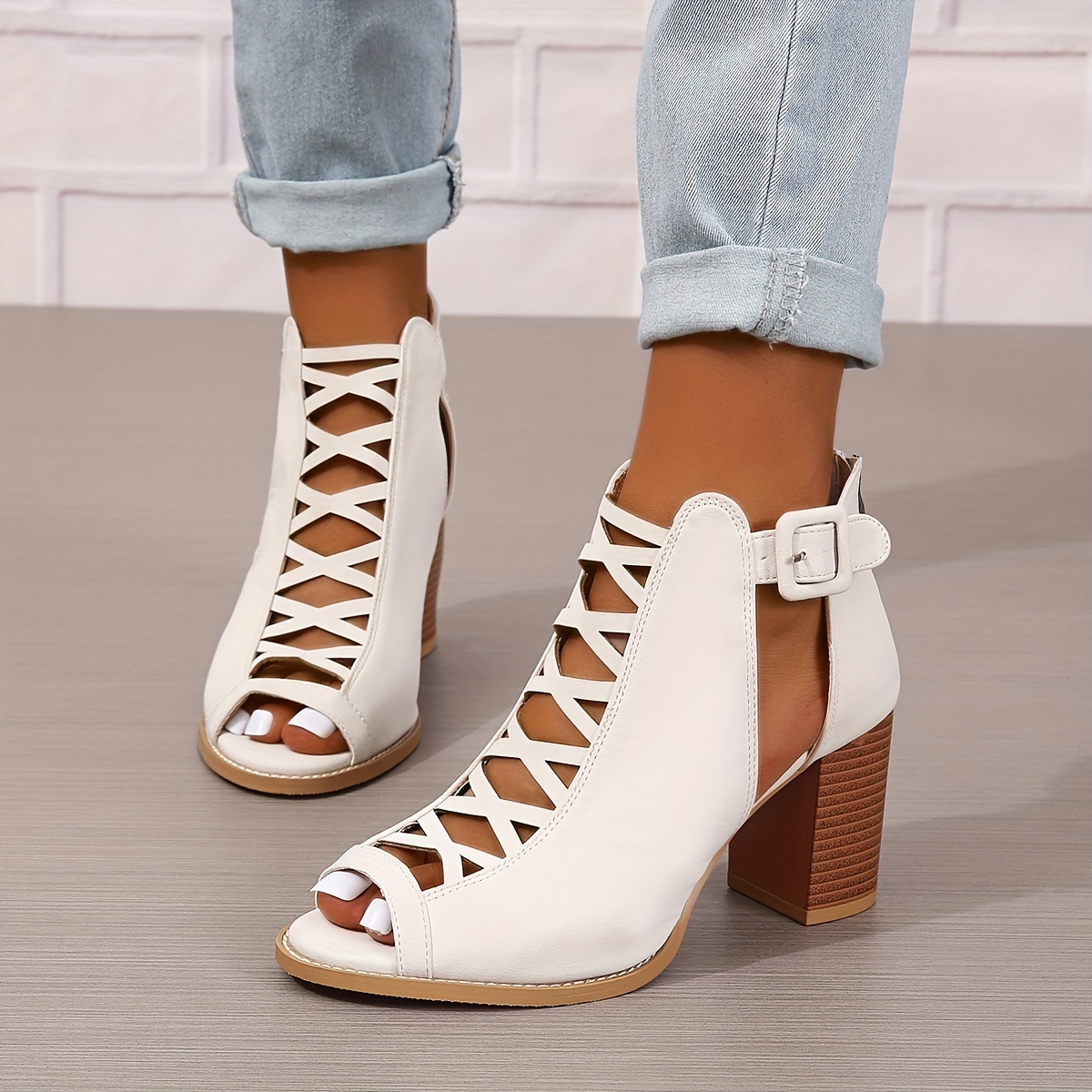 Vintage Cut Out Ankle Strap Chunky Heels