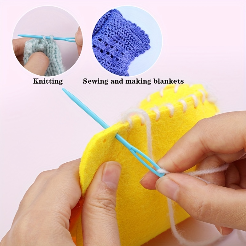 100 pcs Large-Eye Plastic Sewing Needles, 7cm Plastic Weaving Needles,  Colorful Yarn Sewing Needle with Storage Bag, Plastic Lacing Needles for