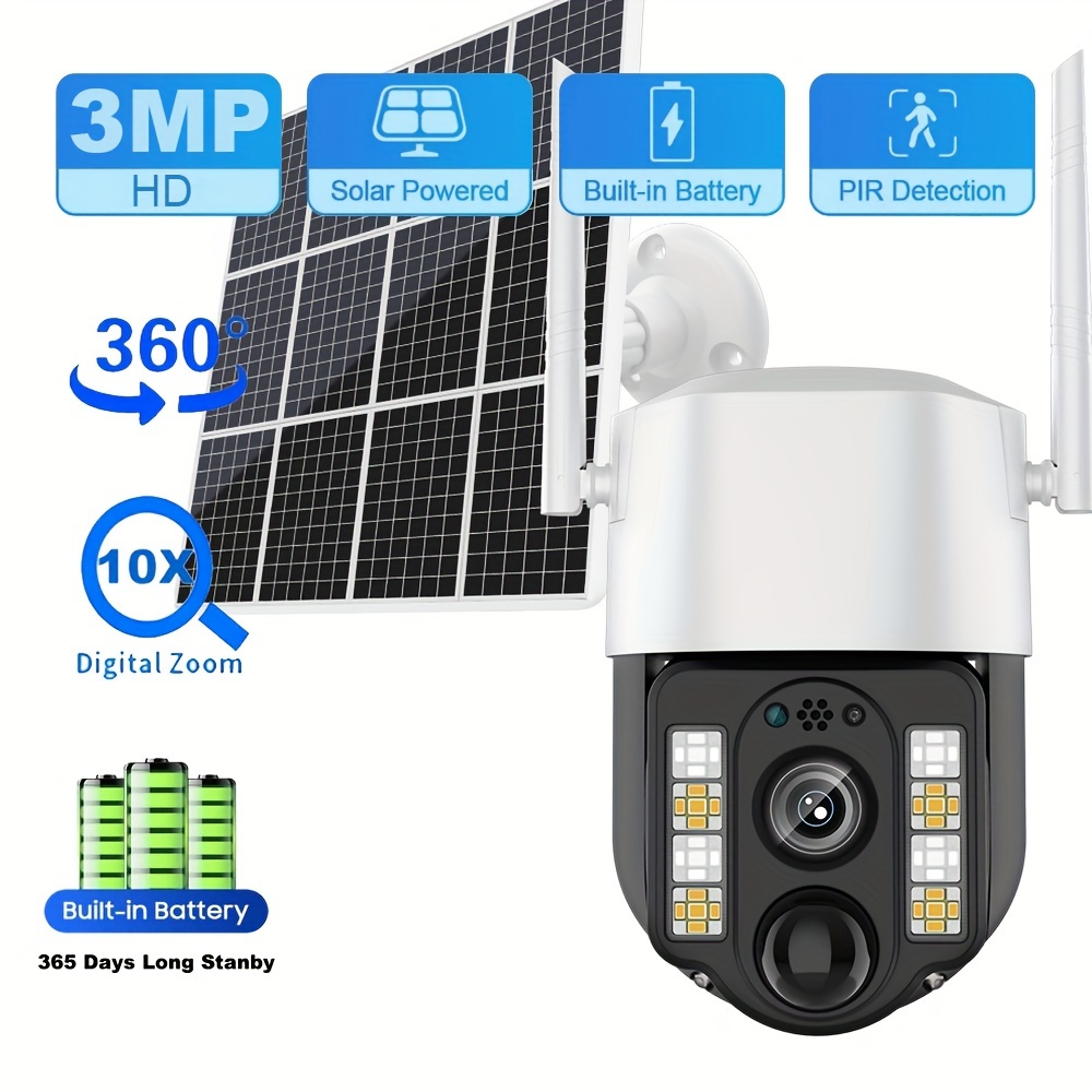 Cámaras de seguridad solares inalámbricas para exteriores, cámaras WiFi  para seguridad del hogar exterior, cámara de vigilancia 360 con batería de