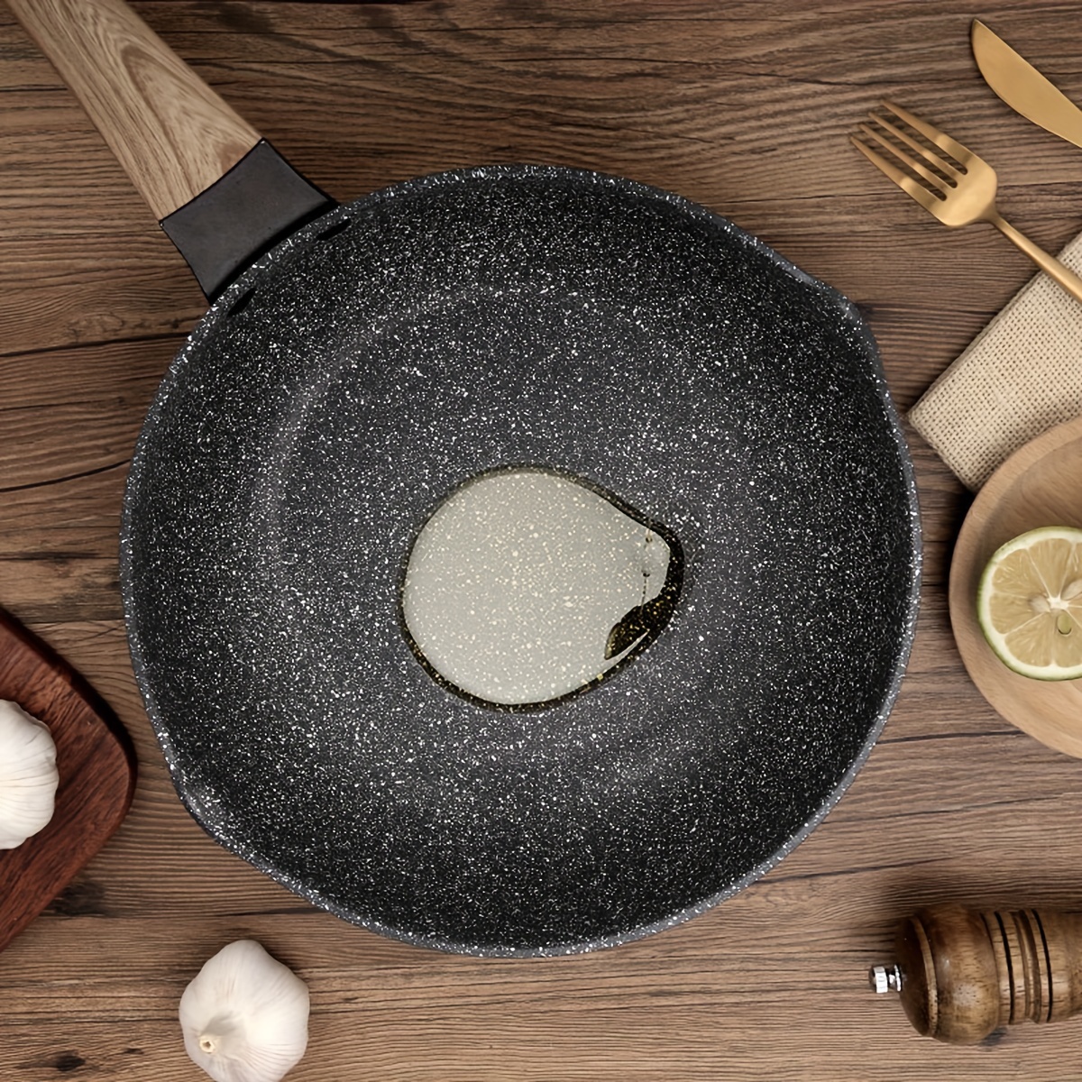 Carote Nonstick Deep Frying Pan,Deep Skillet Stone Cookware Granite Coating  from Switzerland,11-Inch,Black