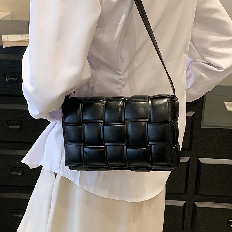 Solid Color Braided Design Shoulder Bag, Niche Design Flap Crossbody Bag  For Women