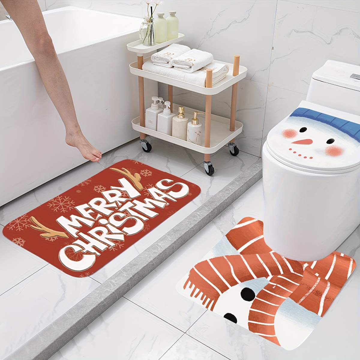 2 Pièces/ensemble Couverture De Réservoir De Toilette Et Couvercle De  Toilette Cartoon De Noël, Décoration De Maison