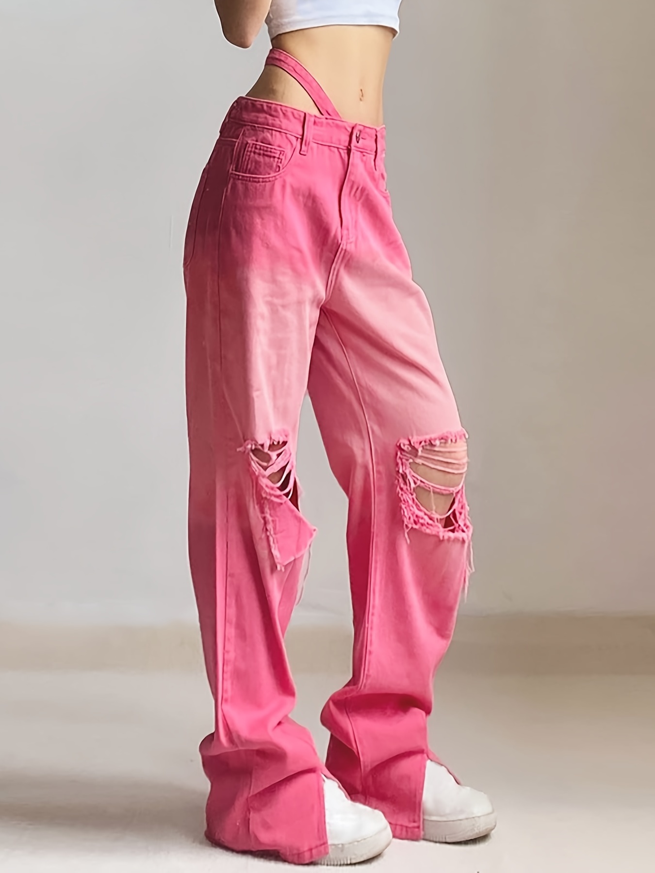 Neon pink best sale distressed jeans