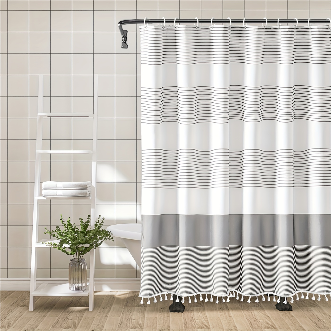 Ouyisha Cortina de ducha blanca y dorada juego de cortina de ducha moderna  a rayas con 12 ganchos para baño tela geométrica de lujo estilo hotel –  Yaxa Guatemala