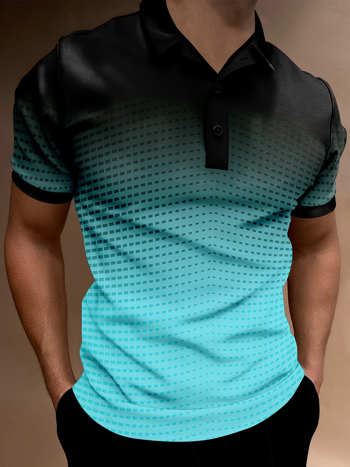 mens casual gradient patterns zip lapel golf shirt summer short sleeve tees shirt for outdoor street lake blue 0