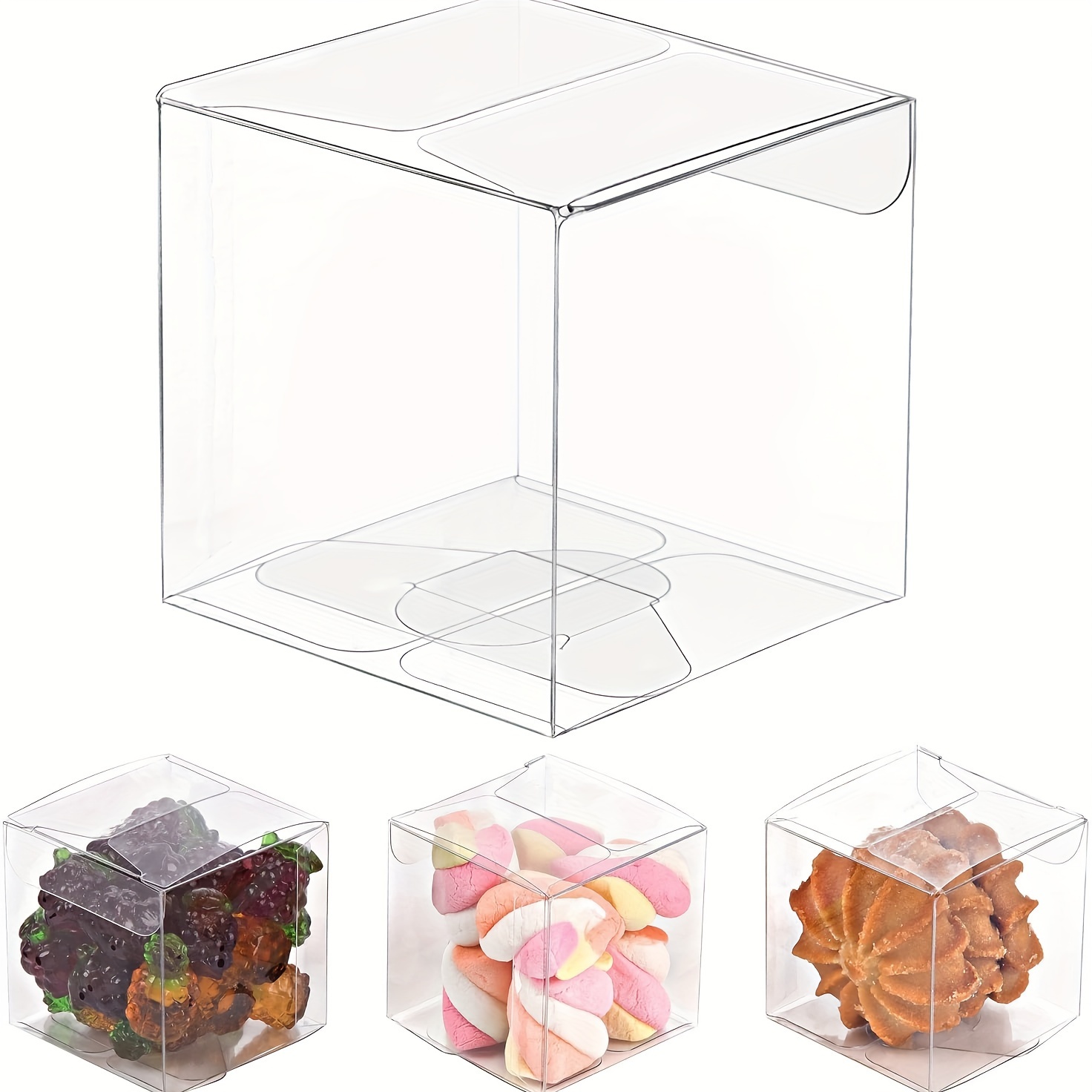 50-Pack Clear Gift Boxes - 3x3x3 In Square Plastic Transparent Favor Boxes  for Wedding, Baby Shower, Birthday Party