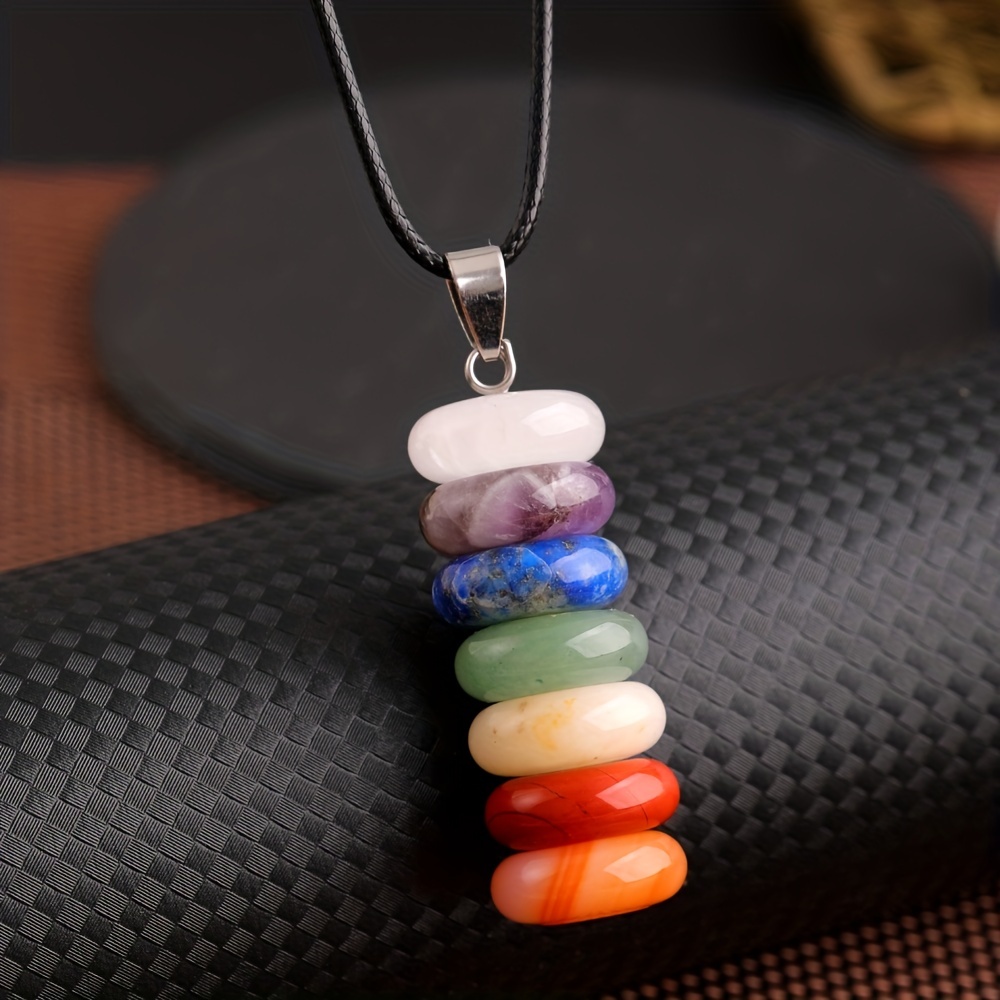 1pc 7 Chakra Crystal Stone Necklace Natural Seven Color Crystal Stone Round Pendant  Necklace Used For Energy Therapy Accessories - Health & Household - Temu