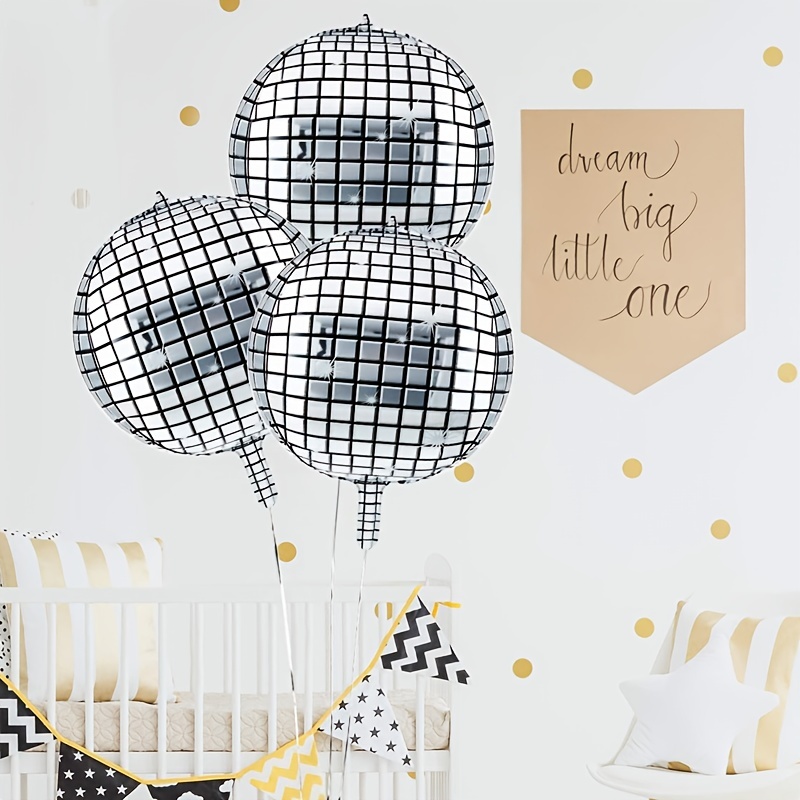 4d Disco Foil Balloons Black Silver Balloons Baby Shower - Temu