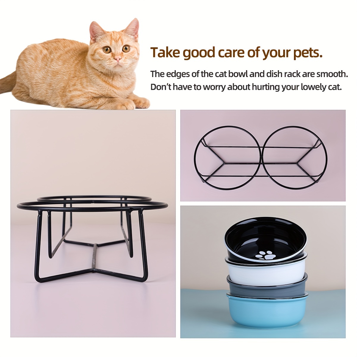 Ceramics Raised Cat Small Dog Bowls With Heighten Metal Stand For