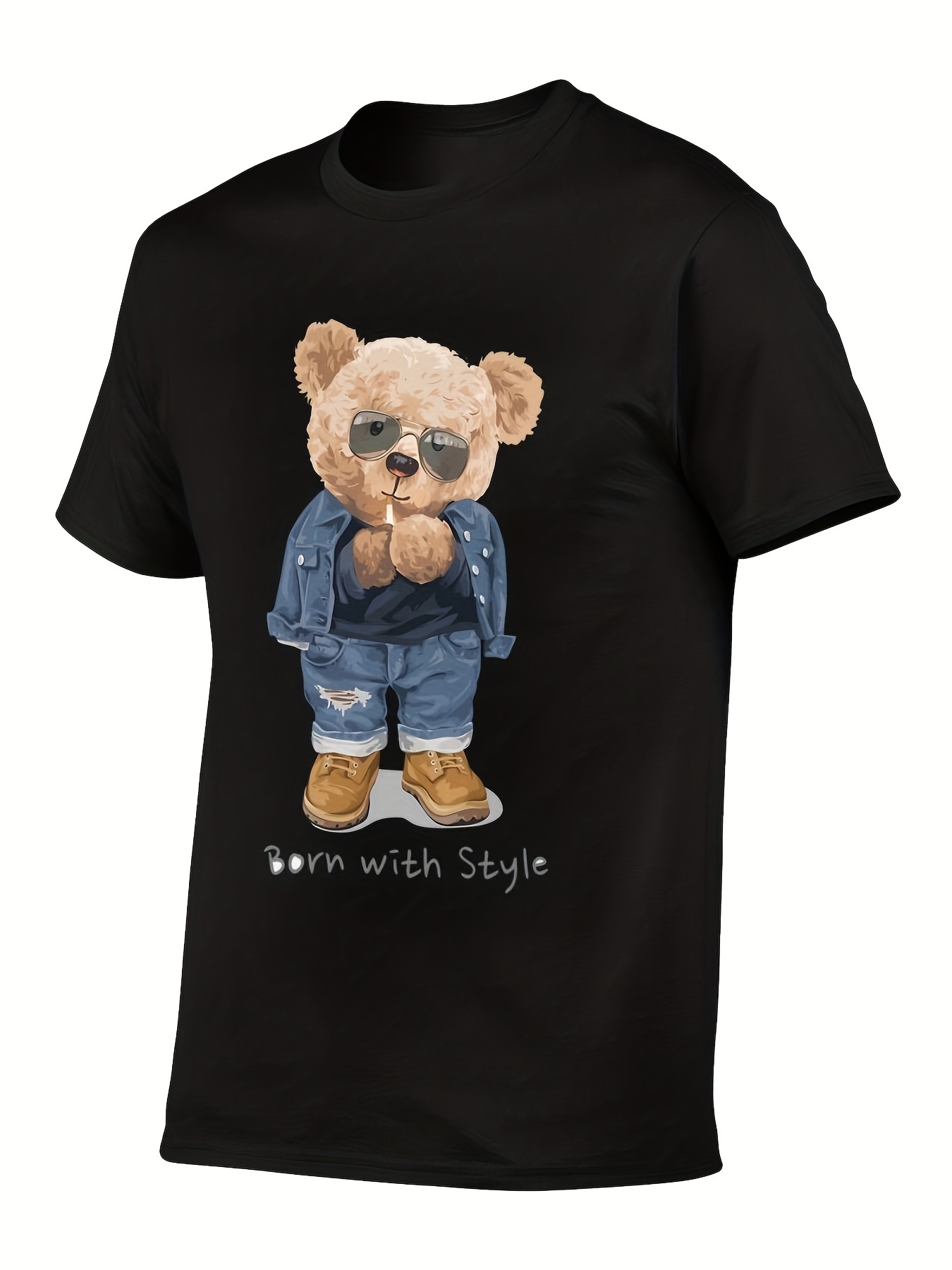 Trendy Smoking Bear Pattern Print Mens Comfy T Shirt Graphic Tee