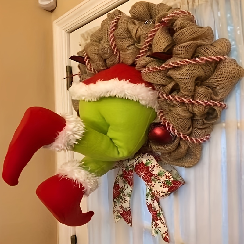 

45cm Christmas Thief Wreath, Christmas Elf Leg Wreath, Christmas Burlap Wreath, Holiday Decoration