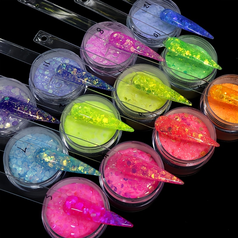 Glow in The Dark Acrylic Powder 10 Colors Nail Acrylic Powder For