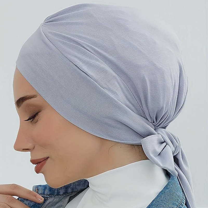 

Long Tail Adjustable Undercap Solid Color Elastic Turban Hat Lace Up Head Wraps Lightweight Inner Hats Headscarf Beanies For Women