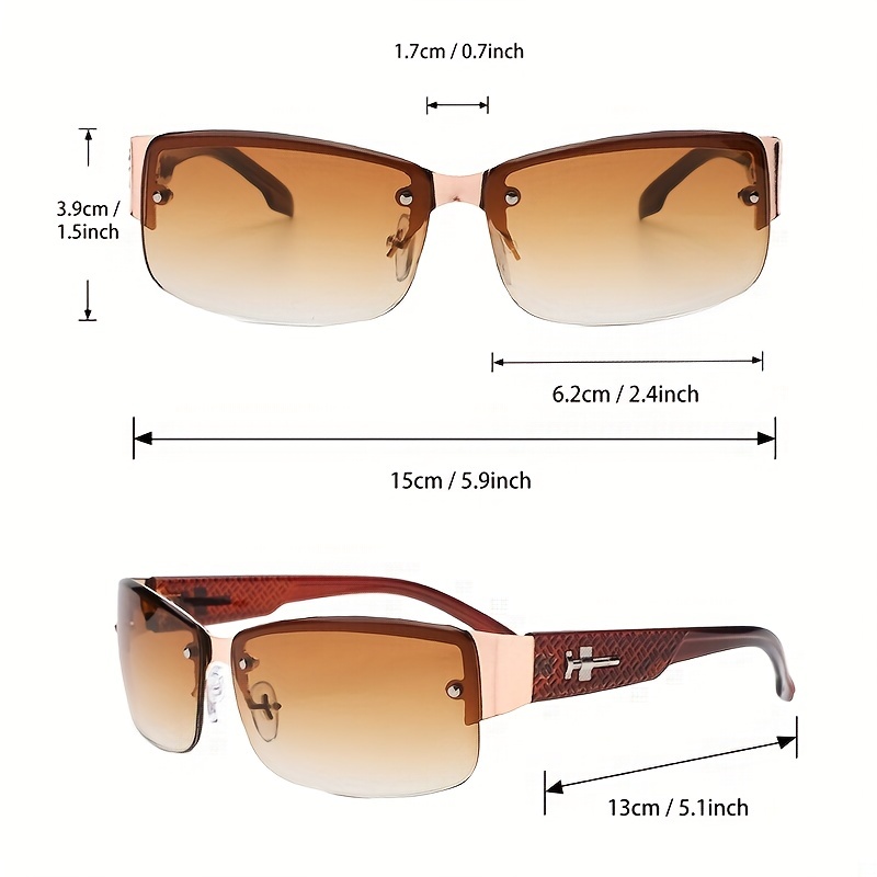 Rimless Sunglasses Rectangle Fashion Popular Women Men Shades Small Square  Sun Glasses For Female Summer Traveling Brown Oculos