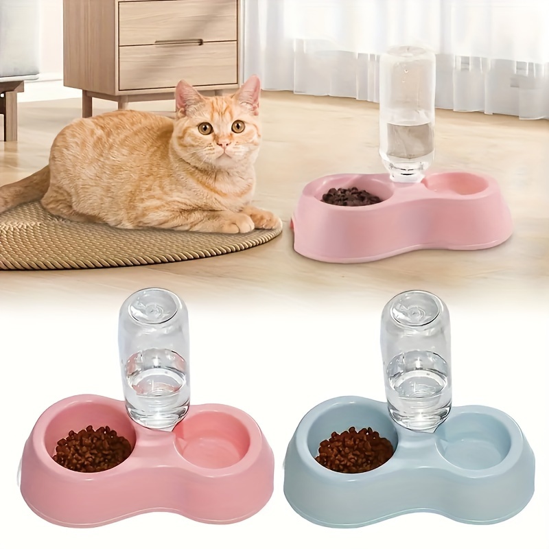 Dog Cat Double Bowls, Pet Food And Water Feeder Bowls With Automatic Water  Bottle For Small Dogs Cats - Temu