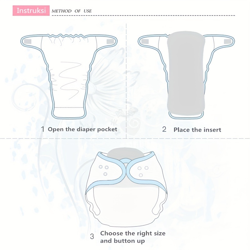 4pcs Reusable Cloth Diapers Adjustable Washable Nappy Inserts Baby Cloth Diaper