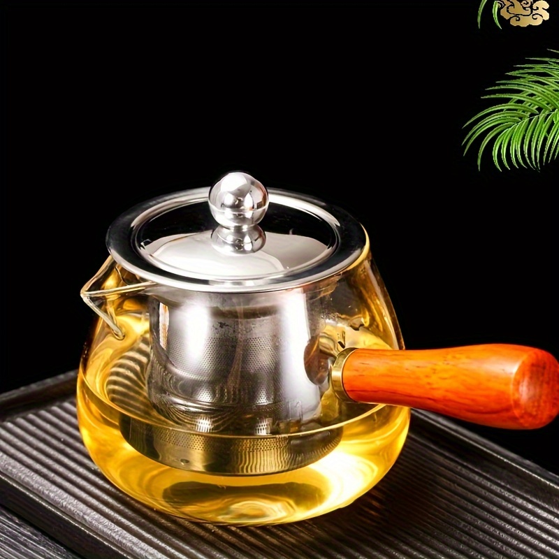 Théière en verre Bois poignée Teawear avec filtre Cérémonie du thé