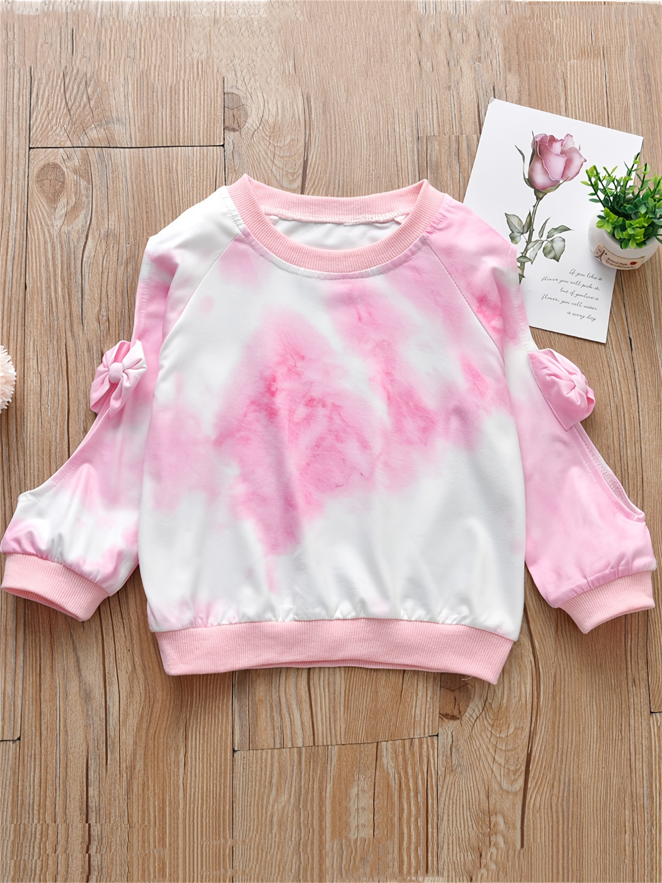 Toddler Girls Tie Dye Round Neck Bow Sweatshirt Today's Best Temu
