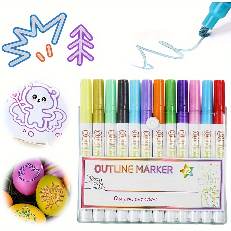 12 color Shimmer Outline Markers Set Perfect For Kids Ages 8 - Temu  Philippines