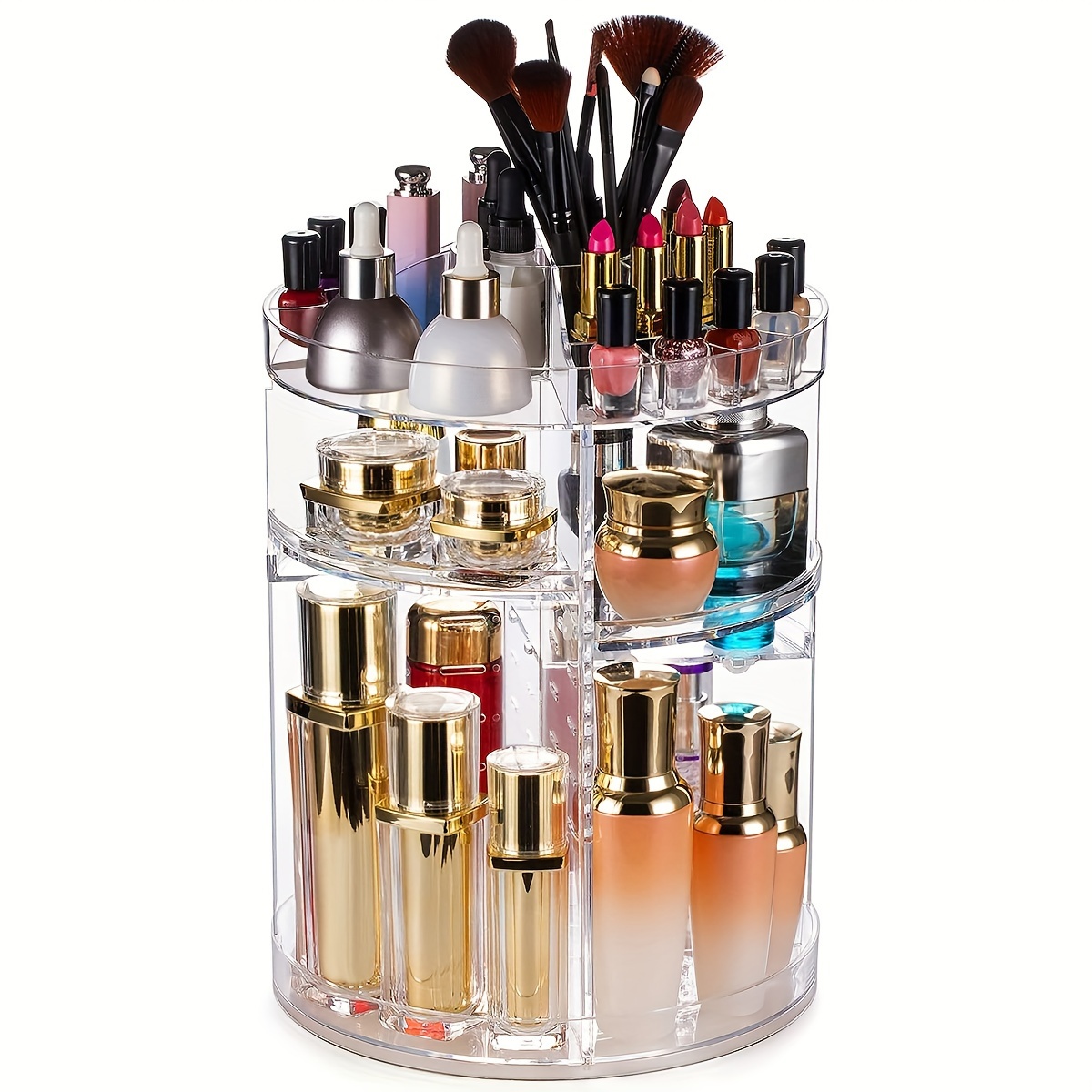 2 in 1 Makeup Organizer 360 Rotating Makeup Brush Holder PET Large Capacity  Cosmetic Storage Rack For Lipstick Perfume Skincare - AliExpress