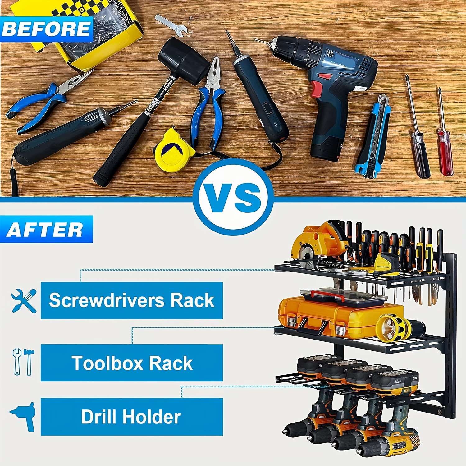 StoreYourBoard Kit de rangement pour outils électriques, peut contenir des  perceuses et des outils électriques, étagère, support mural de rangement de