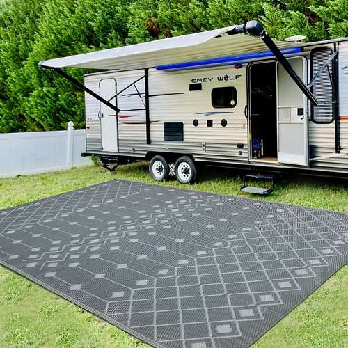 1pc Outdoor Rug For Patio. 6'X9' Waterproof UV Resistant Mat, Reversible Plastic Camping Rugs, Rv, Porch, Deck, Camper, Balcony, Backyard