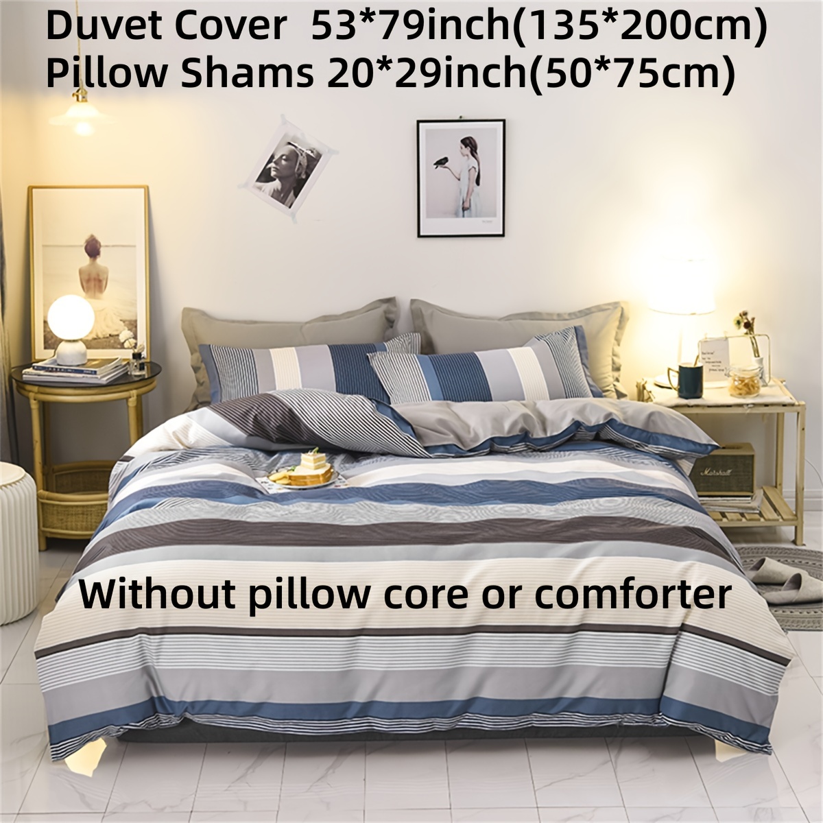 Image of 1 Set Of Polyester Striped Plain Printed Quilt Cover And Pillowcase Three-piece Set, Skin-friendly And Soft, Suitable For Bedrooms And Hotels