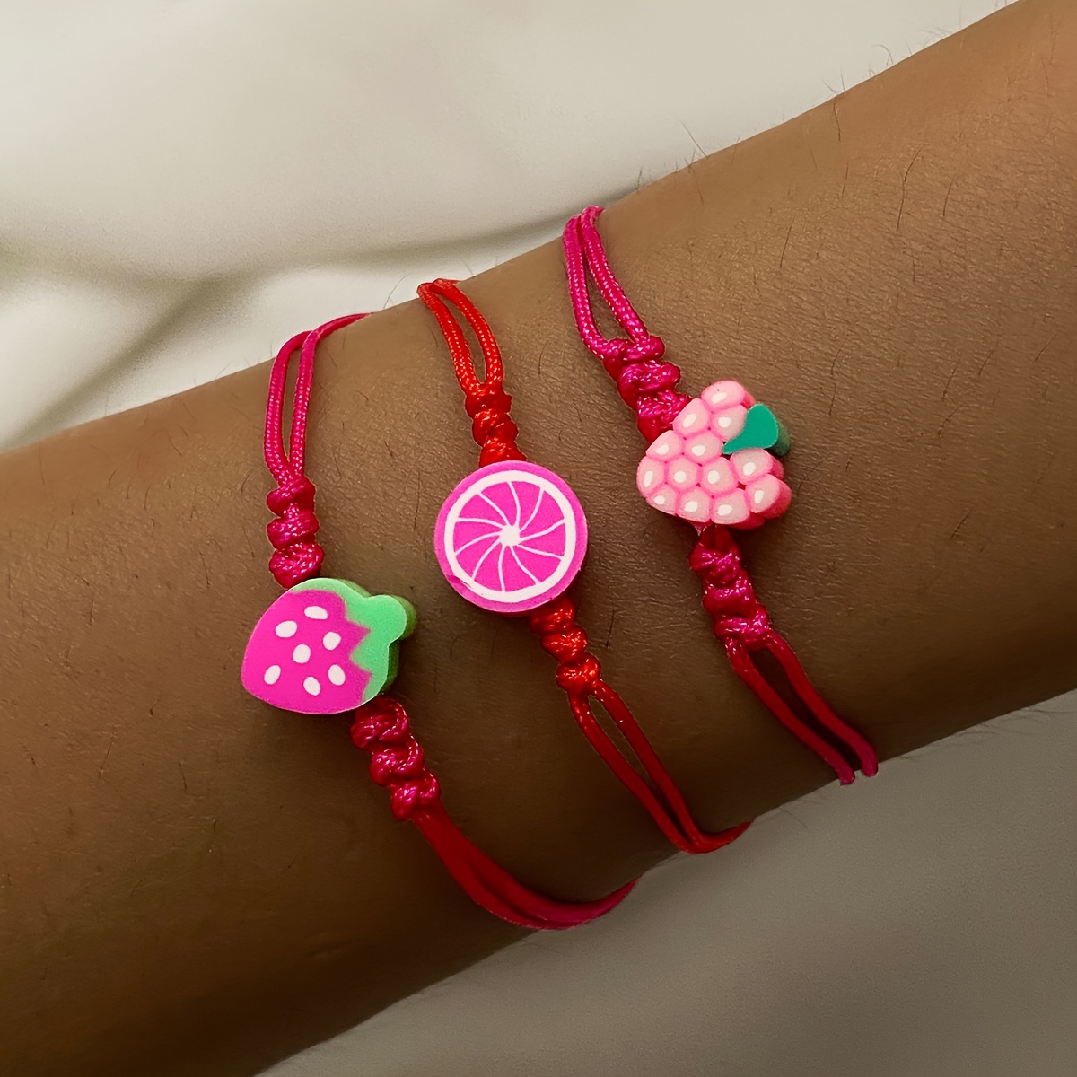 7pcs Coquette Style Bracelets Made of Beads Rose or Strawberry Make Your Call Match Daily Outfits Party Decor Sweet Gift for Female,Temu