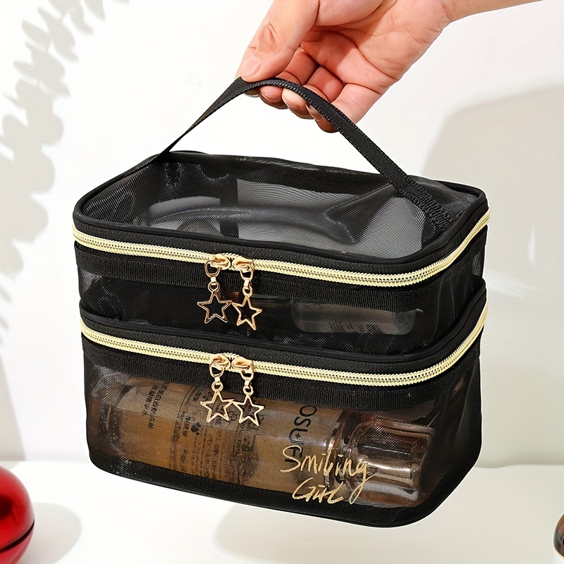 Double Layer Mesh Cosmetic Bag Travel Accessories Women - Temu