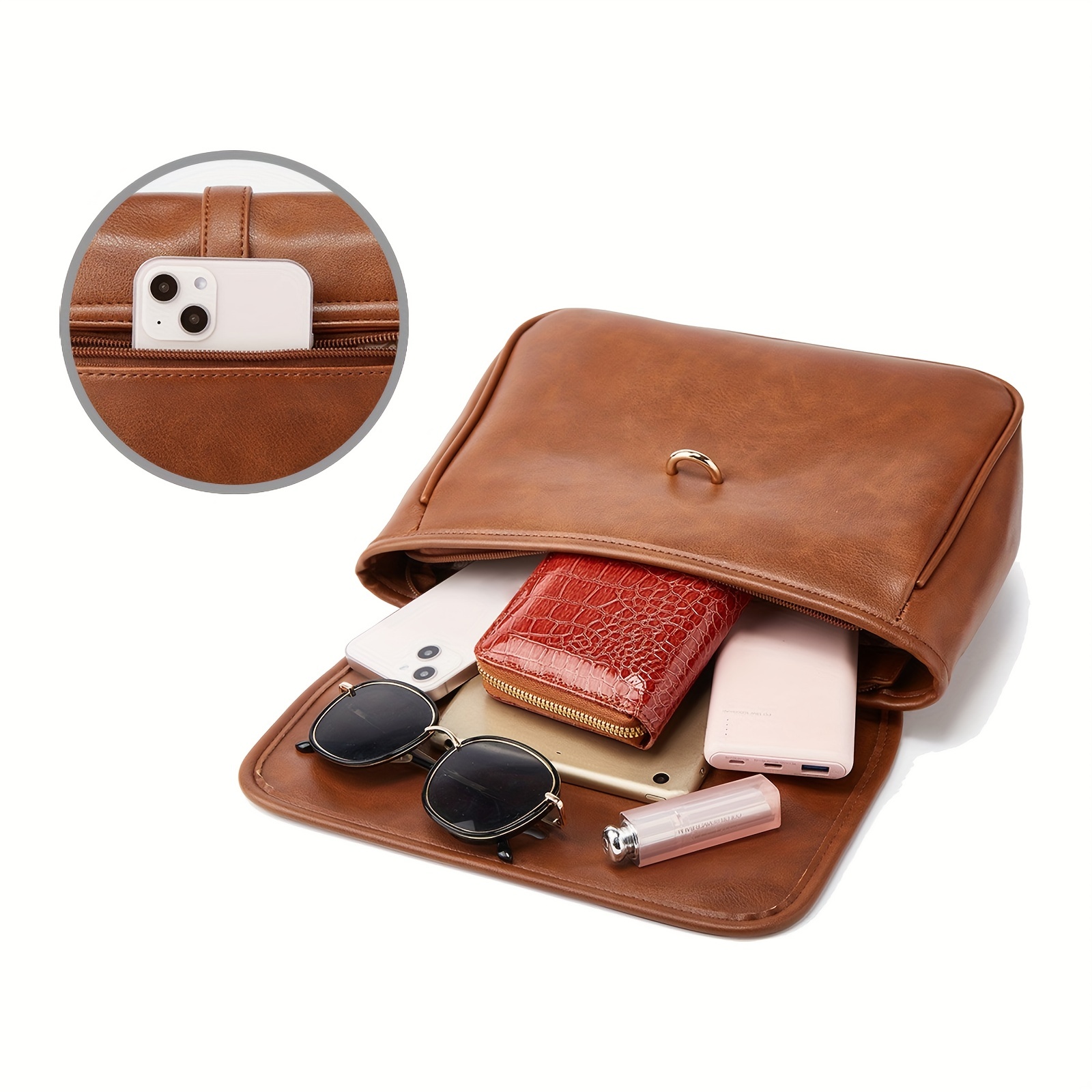 Vintage Square Flap Crossbody Bag Retro PU Leather Shoulder Bag