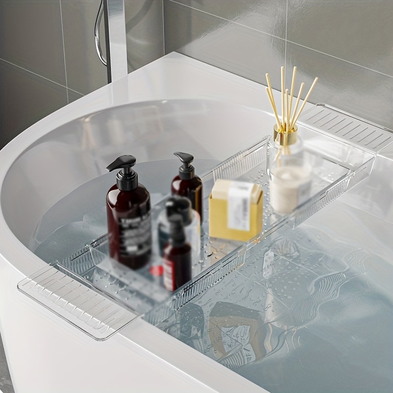 1pc Expandable Drainage Bathtub Rack Bathroom Plastic Bathing Tub
