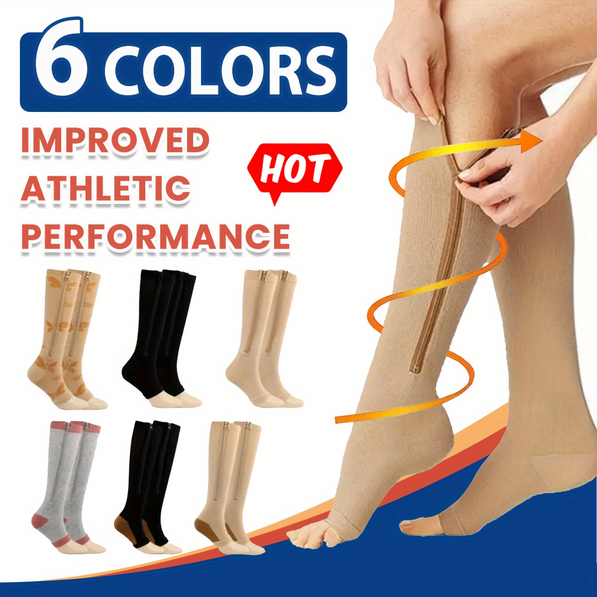 Zipper Compression Socks 15-20 Mmhg For Women & Men, Knee High