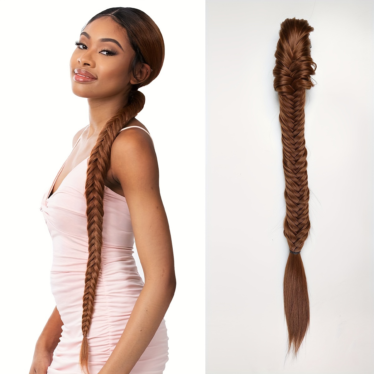 Fishtail Braid Ponytail Extension Synthetic Claw Clip - Temu