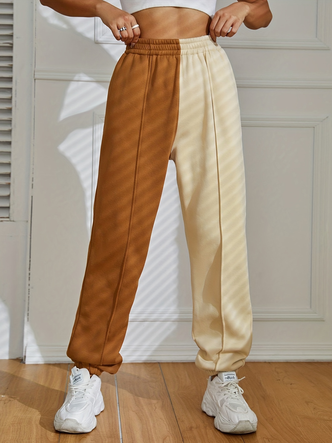 Women's Solid Elastic Pants Casual Loose High Waist Pants - Temu Canada