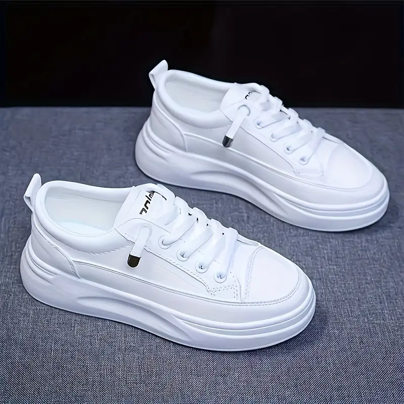Zapatos Minimalistas Blancos Mujer Bajos Cordones Redondos - Temu