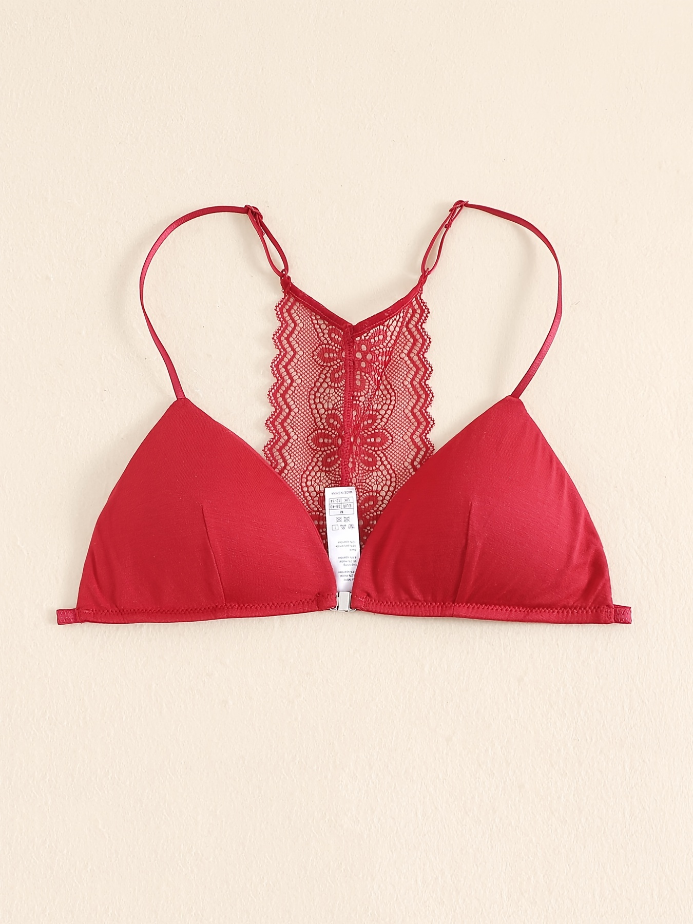 Triangle Cups Front Buckle Bras Lace Stitching Beauty Back - Temu