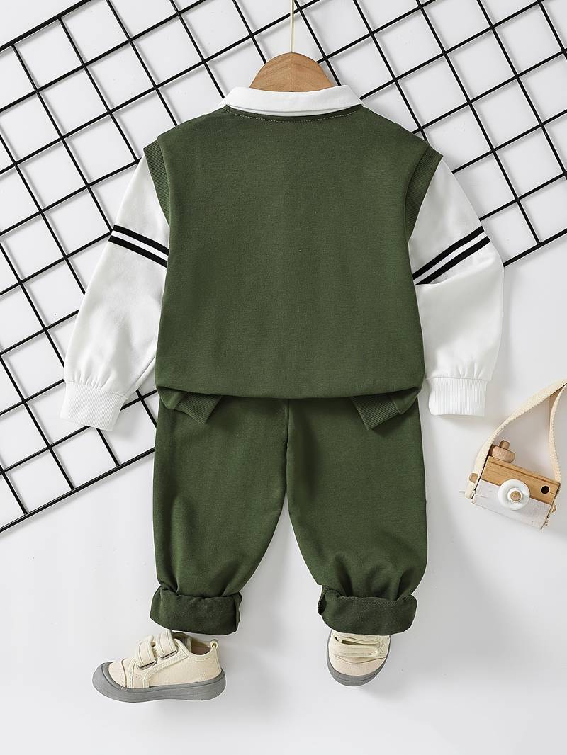 baby boys gentleman outfit long sleeve shirt with vest suspender pants details 3