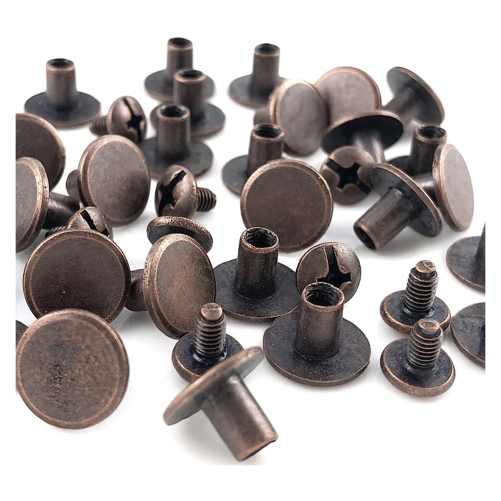 YORANYO 100 Sets Bronze Round Flat Head Chicago Screws for Leather Chicago  Rivets Kit Button Studs Leather Rivets Chicago Screw for Leather Crafting