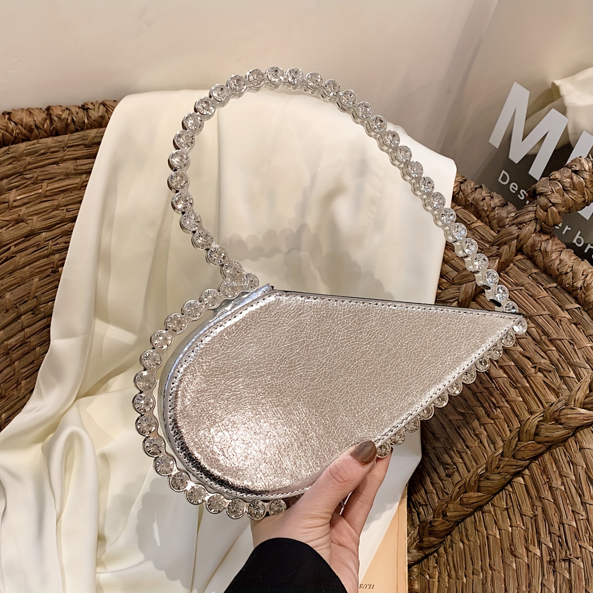 

Elegant Heart-shaped Evening Bag, Trendy Rhinestone Decor Dinner Bag, Perfect Handbag For Party & Prom For Carnaval
