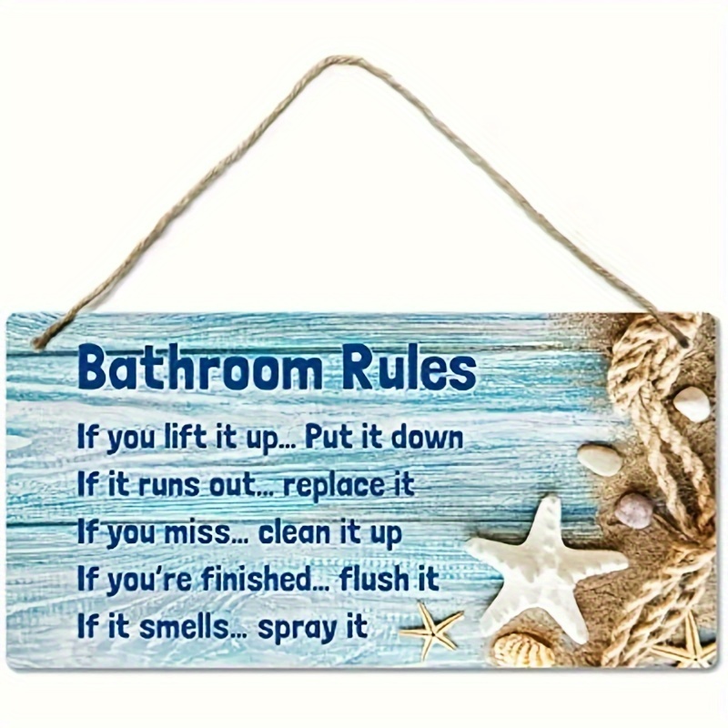 

1pc Composite Plate Beach Bathroom Decor, Wall Decor Hanging Sign, Waterproof And Moisture-proof, Bathroom Rules, Shell Bathroom Decor, Beach Bathroom Decor & Accessories For Women Store Decoration