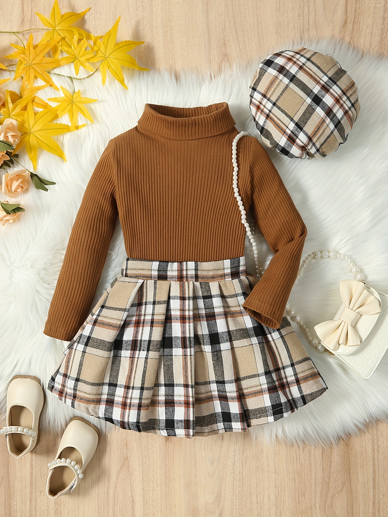 Trendy Girl's Plaid Pattern Sundress Crop Sweatshirt Set - Temu