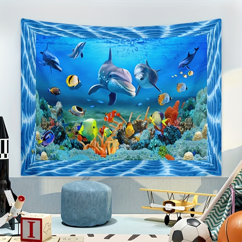 Sea World Tapestry Cute Dolphin Tapestry Fish Group Tapestry - Temu