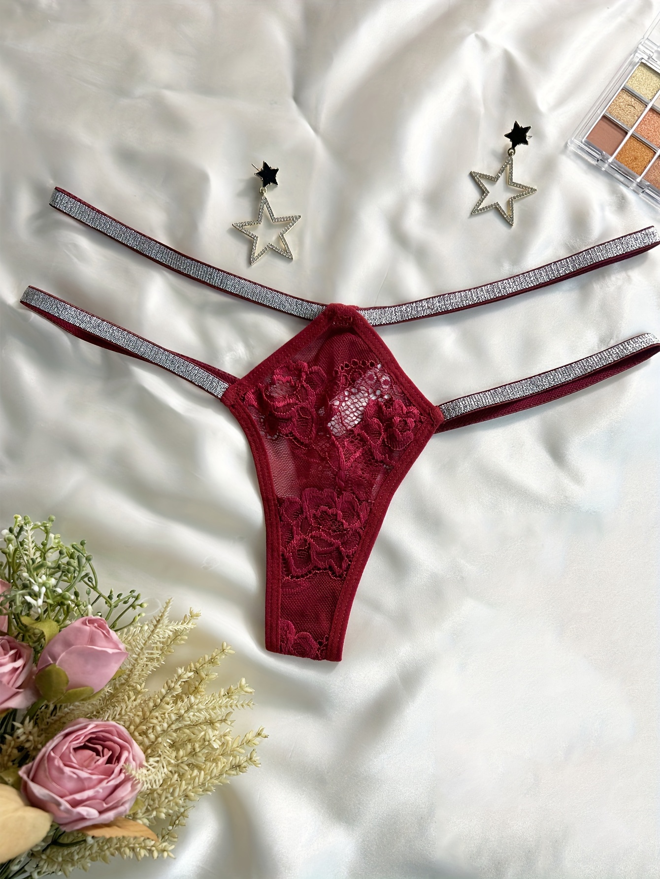 Floral Lace Mesh Thongs Hollow Breathable Double Ribbon - Temu